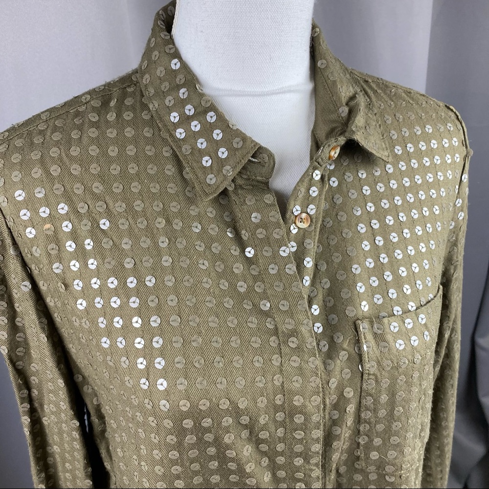 Anthropologie Maeve Green Sequin Button Up C1 - Picture 2 of 14